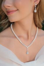 Gümüş ve Beyaz Altın Kaplama Gerçek Doğal İnci Set – ST096