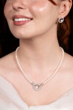 Gümüş ve Beyaz Altın Kaplama Gerçek Doğal İnci Set – ST038