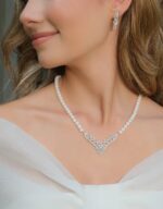 Gümüş ve Beyaz Altın Kaplama Gerçek Doğal İnci Set – ST066